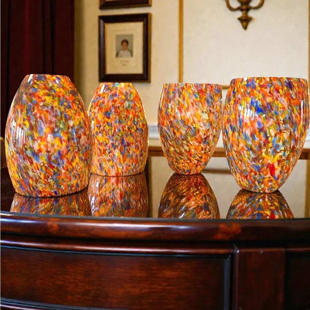 Vintage Kamei Murano Style Hand Blown Art Glass Lamp Shade 2 in Fitter Confetti